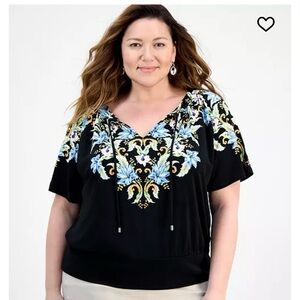 JM Collection
Plus Size Printed Tie Split Neck Top